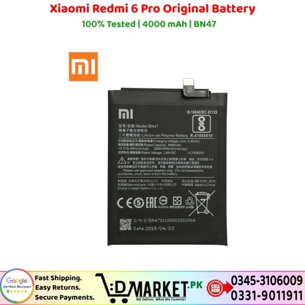 Xiaomi Redmi 6 Pro Original Battery Price In Pakistan