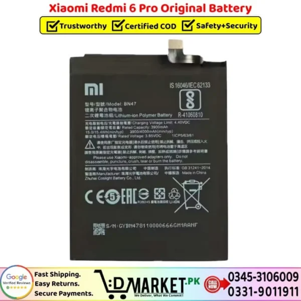 Xiaomi Redmi 6 Pro Original Battery Price In Pakistan
