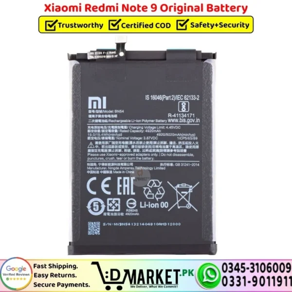 Xiaomi Redmi Note 9 Original Battery Price In Pakistan