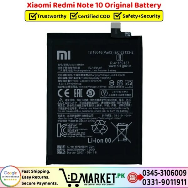 Xiaomi Redmi Note 10 Original Battery Price In Pakistan