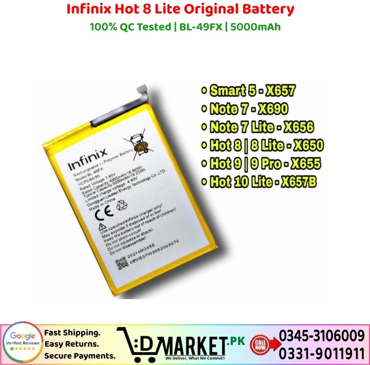 Infinix Hot 8 Lite Original Battery Price In Pakistan