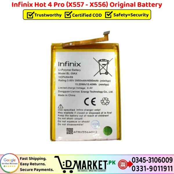 Infinix Hot 4 Pro X557-X556 Original Battery Price In Pakistan