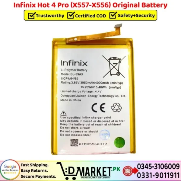 Infinix Hot 4 Pro X557-X556 Original Battery Price In Pakistan