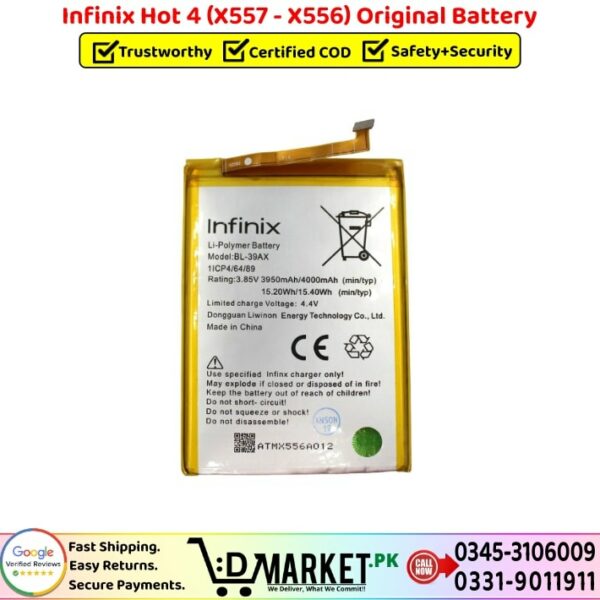 Infinix Hot 4 X557-X556 Original Battery Price In Pakistan