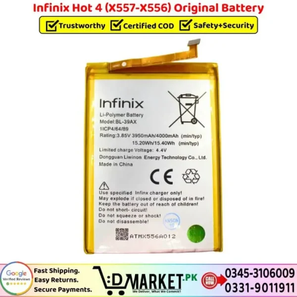 Infinix Hot 4 X557-X556 Original Battery Price In Pakistan