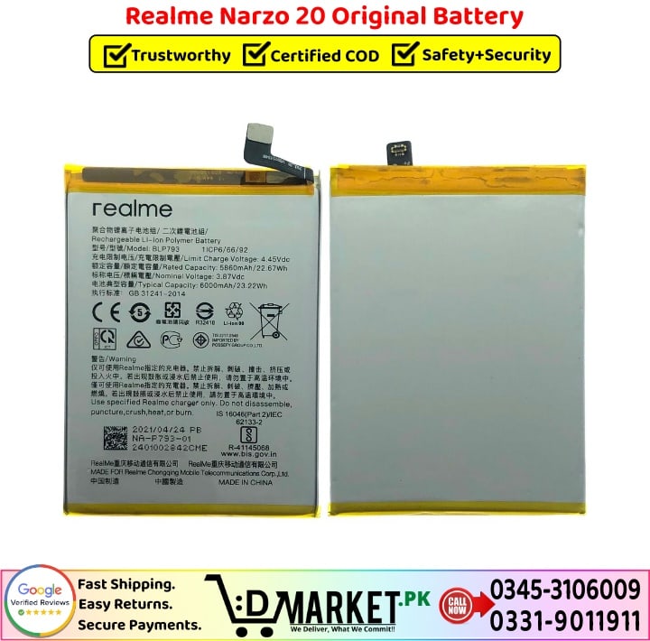 Realme Narzo 20 Original Battery Price In Pakistan