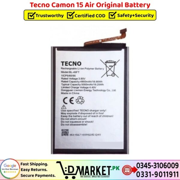 Tecno Camon 15 Air Original Battery Price In Pakistan