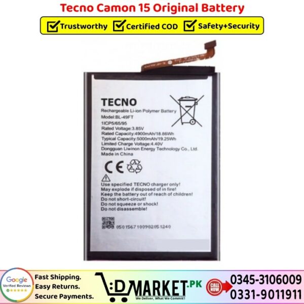 Tecno Camon 15 Original Battery Price In Pakistan