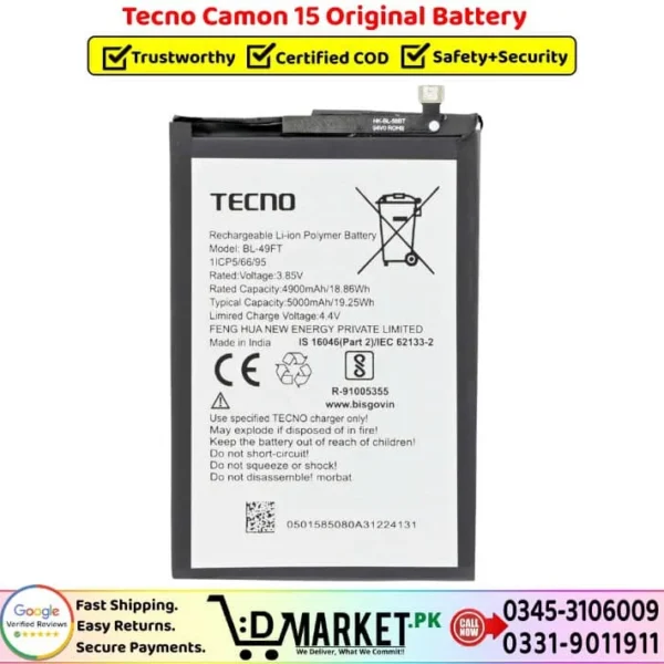 Tecno Camon 15 Original Battery Price In Pakistan