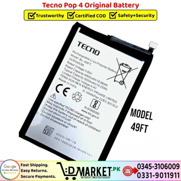 Tecno Pop 4 Original Battery Price In Pakistan