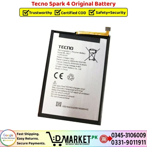 Tecno Spark 4 Original Battery Price In Pakistan