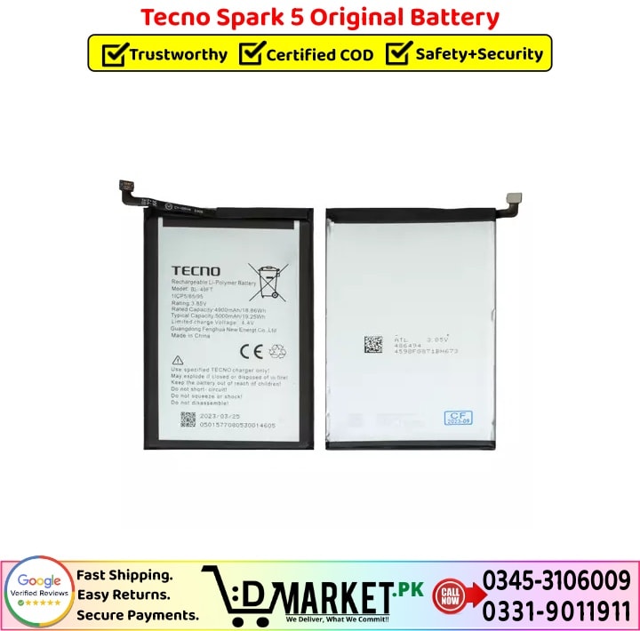Tecno Spark 5 Original Battery Price In Pakistan