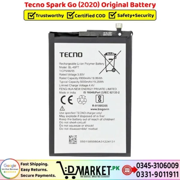 Tecno Spark Go 2020 Original Battery Price In Pakistan
