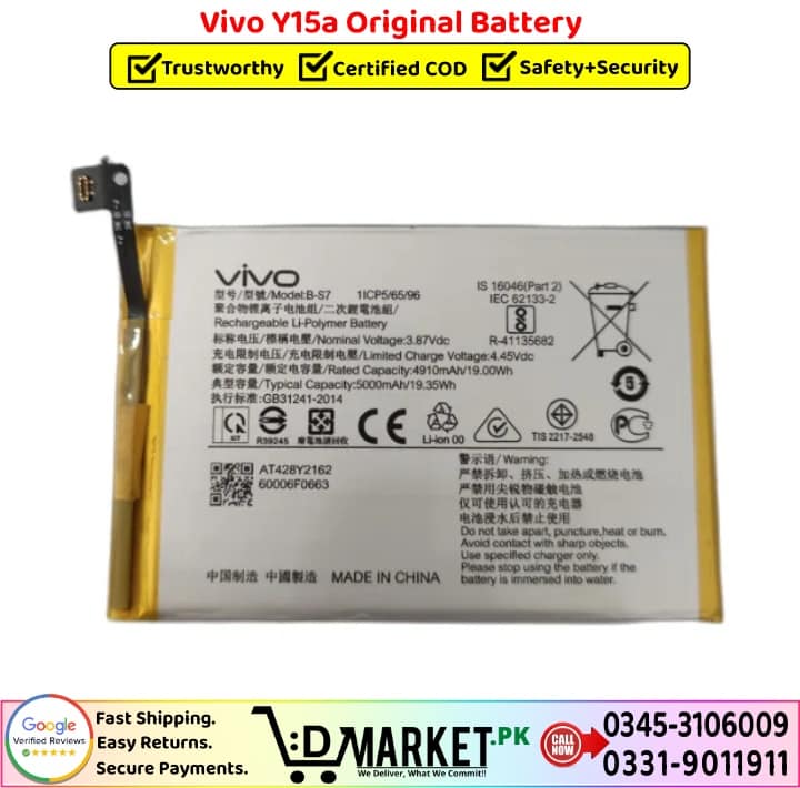 Vivo Y15a Original Battery Price In Pakistan
