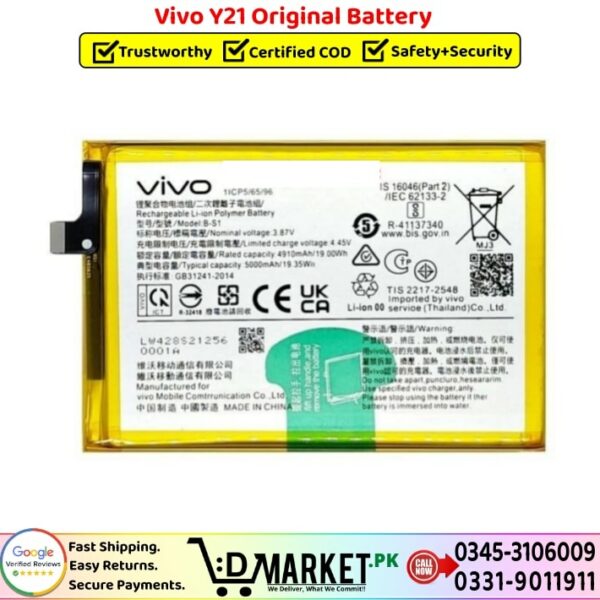 Vivo Y21 Original Battery Price In Pakistan