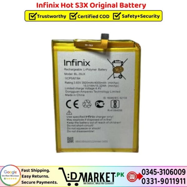 Infinix Hot S3X Original Battery Price In Pakistan