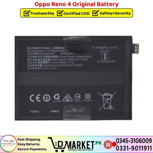 Oppo Reno 4 Original Battery Price In Pakistan