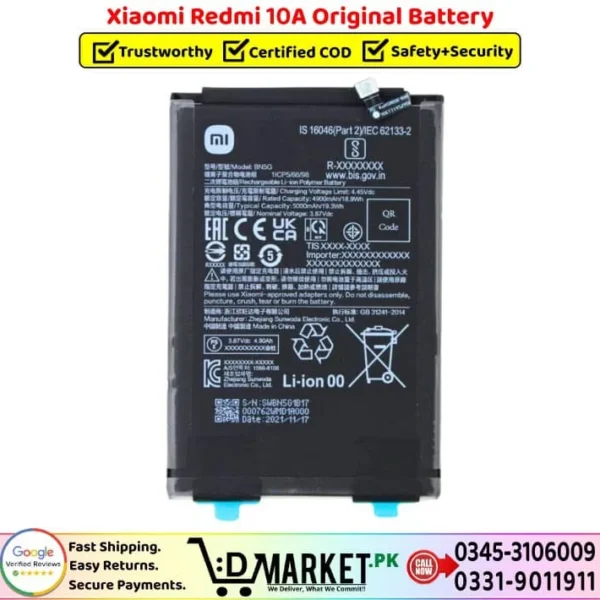 Xiaomi Redmi 10A Original Battery Price In Pakistan