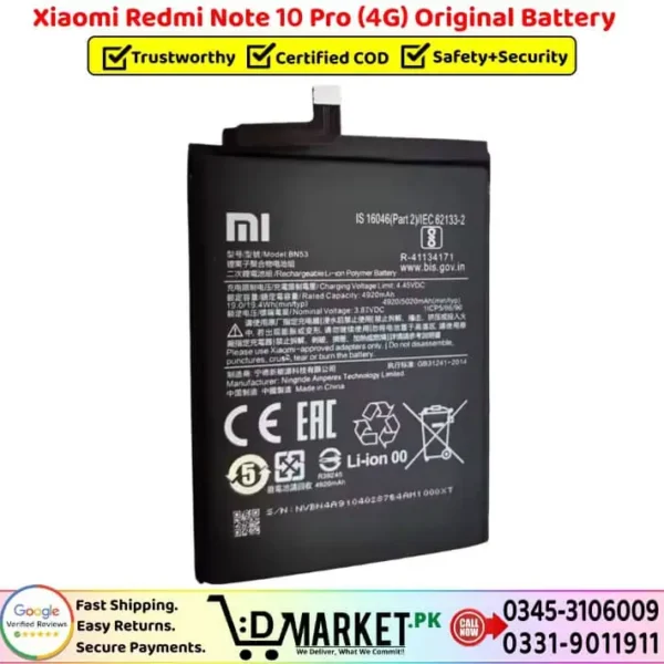 Xiaomi Redmi Note 10 Pro 4G Original Battery Price In Pakistan