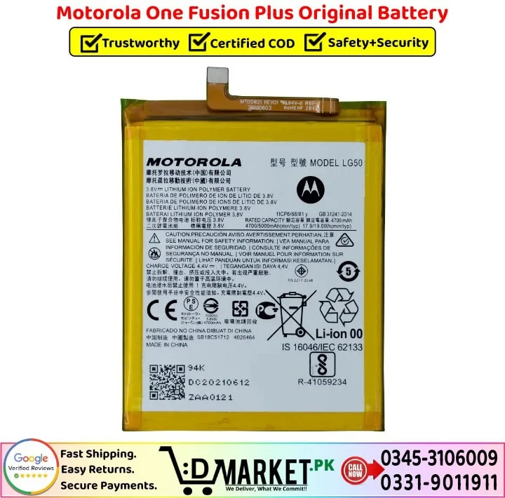 Motorola One Fusion Plus Original Battery Price In Pakistan