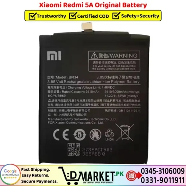 Xiaomi Redmi 5A Original Battery Price In Pakistan