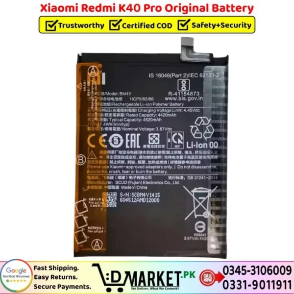 Xiaomi Redmi K40 Pro Original Battery Price In Pakistan