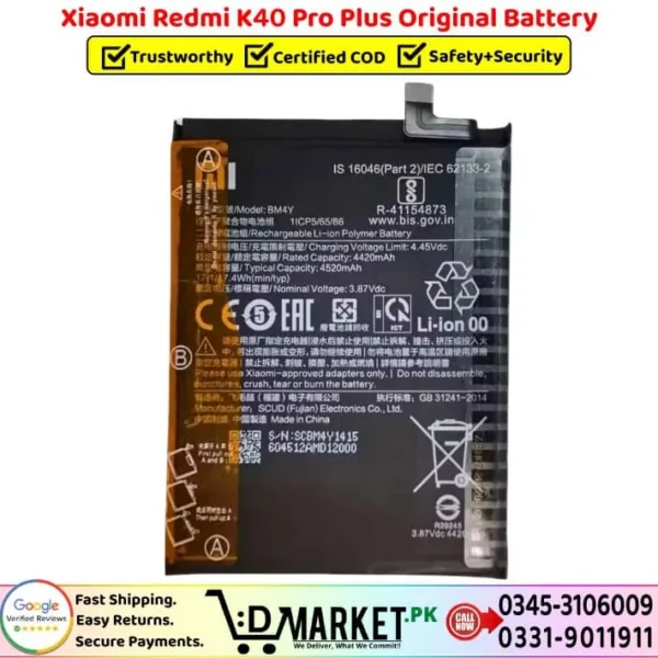 Xiaomi Redmi K40 Pro Plus Original Battery Price In Pakistan