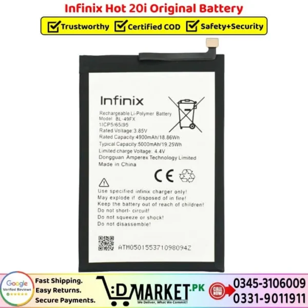 Infinix Hot 20i Original Battery Price In Pakistan