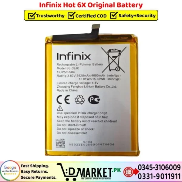 Infinix Hot 6X Original Battery Price In Pakistan