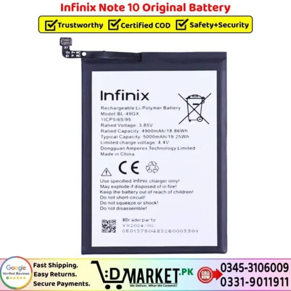 Infinix Note 10 Original Battery Price In Pakistan