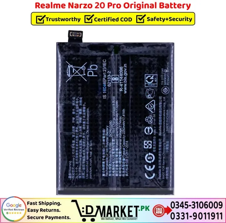 Realme Narzo 20 Pro Original Battery Price In Pakistan- Realme Narzo 20 Pro Original Battery Price In Pakistan