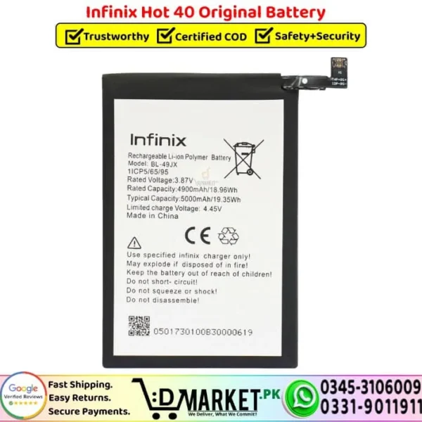 Infinix Hot 40 Original Battery Price In Pakistan