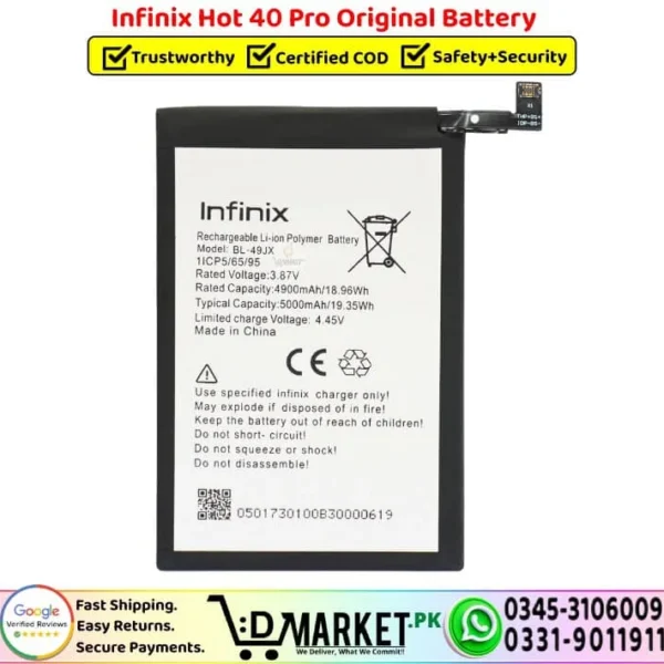 Infinix Hot 40 Pro Original Battery Price In Pakistan