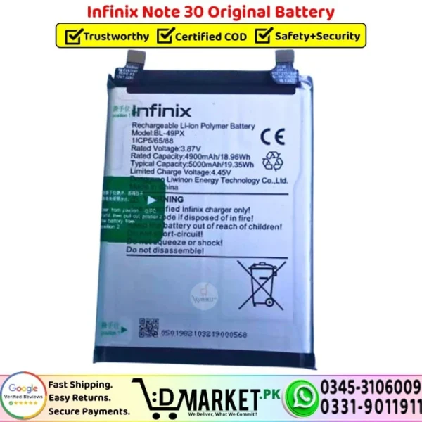 Infinix Note 30 Original Battery Price In Pakistan