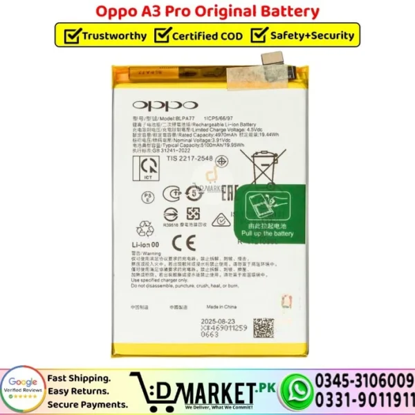 Oppo A3 Pro Original Battery - DMarket.Pk