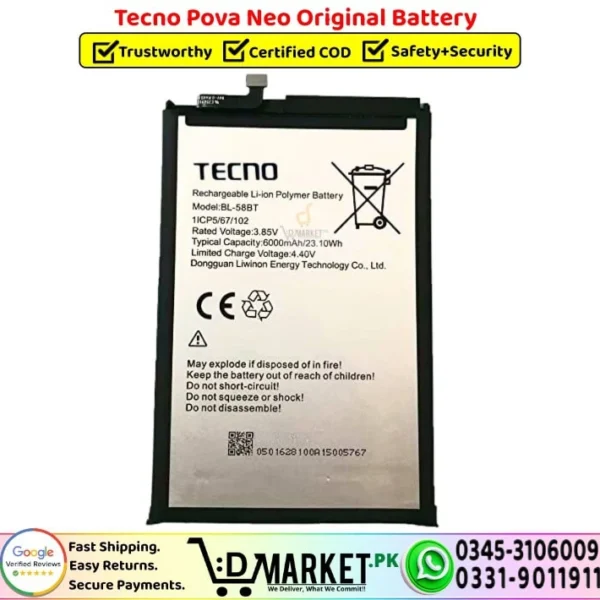 Tecno Pova Neo Original Battery - DMarket.Pk