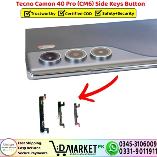Tecno Camon 40 Pro CM6 Side Keys Button - Power Volume Button Replacement - DMarket.Pk