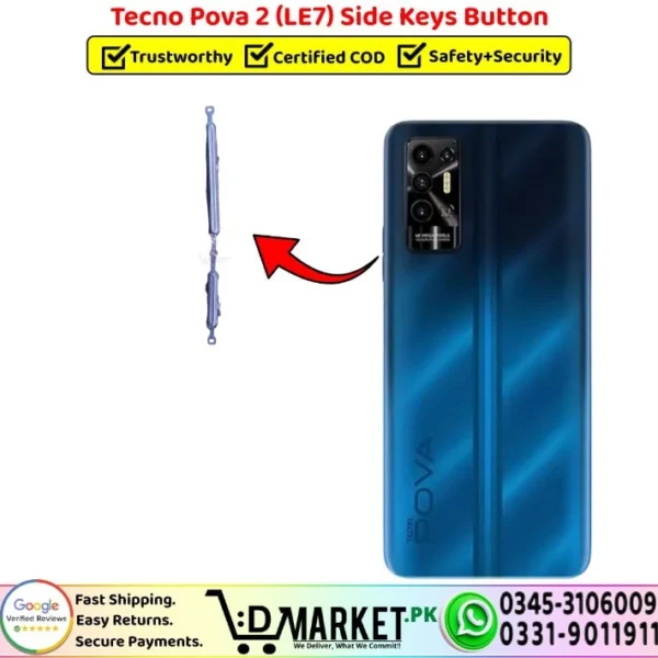 Tecno Pova 2 LE7 Side Keys Button - Power Volume Button Replacement - DMarket.Pk